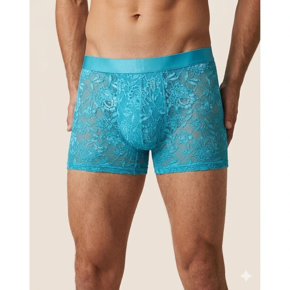 Cosabella Never Say Never Mens Lace Boxer Briefs‎ Blue Floral Trunks New XL